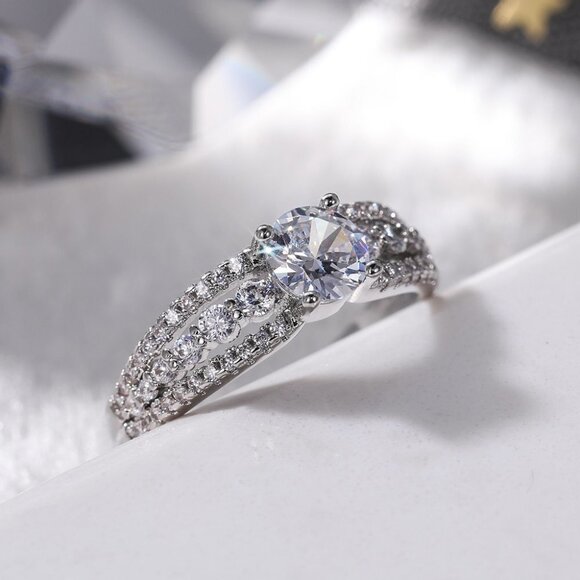 Diamond Shiny CZ Romantic Pure Silver Dainty Wedding Ring for Women, K868 - Picture 5 of 8